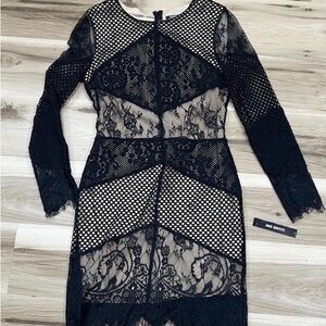 Gianni Bini Chic Bodycon Nude & Black Lace Cocktail Dress, Dillard’s, Size 4